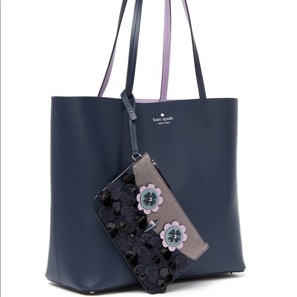 SALE💥💥KATE SPADE ZIBBI LEATHER TOTE‎ WITH WRISTLET MEDIUM SHOULDER BAG IN NAVY - Picture 5 of 5
